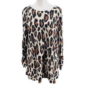 Like New Chicos Textured Gauze Leopard Tunic, Cream/Brown/Black, Size 1 (8-10)